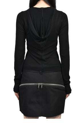 CROPPED HOODED RIB LS T / BLK