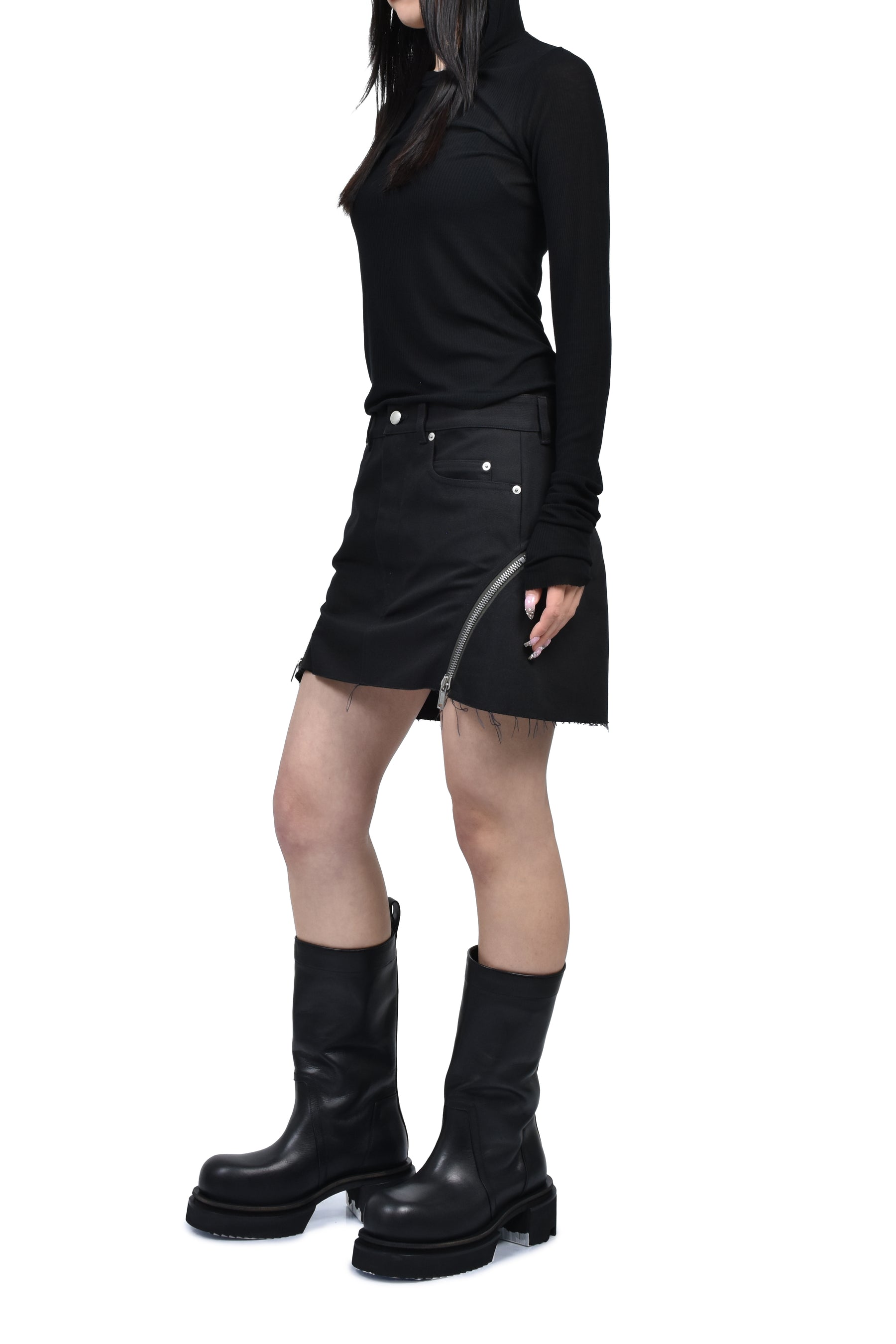 CROPPED HOODED RIB LS T / BLK