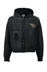 REPAIRED NAME PATCH ZIP SHORT HOODIE / BLK