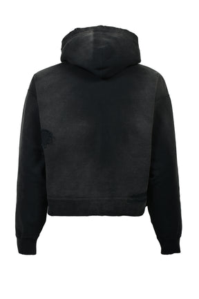 REPAIRED NAME PATCH ZIP SHORT HOODIE / BLK