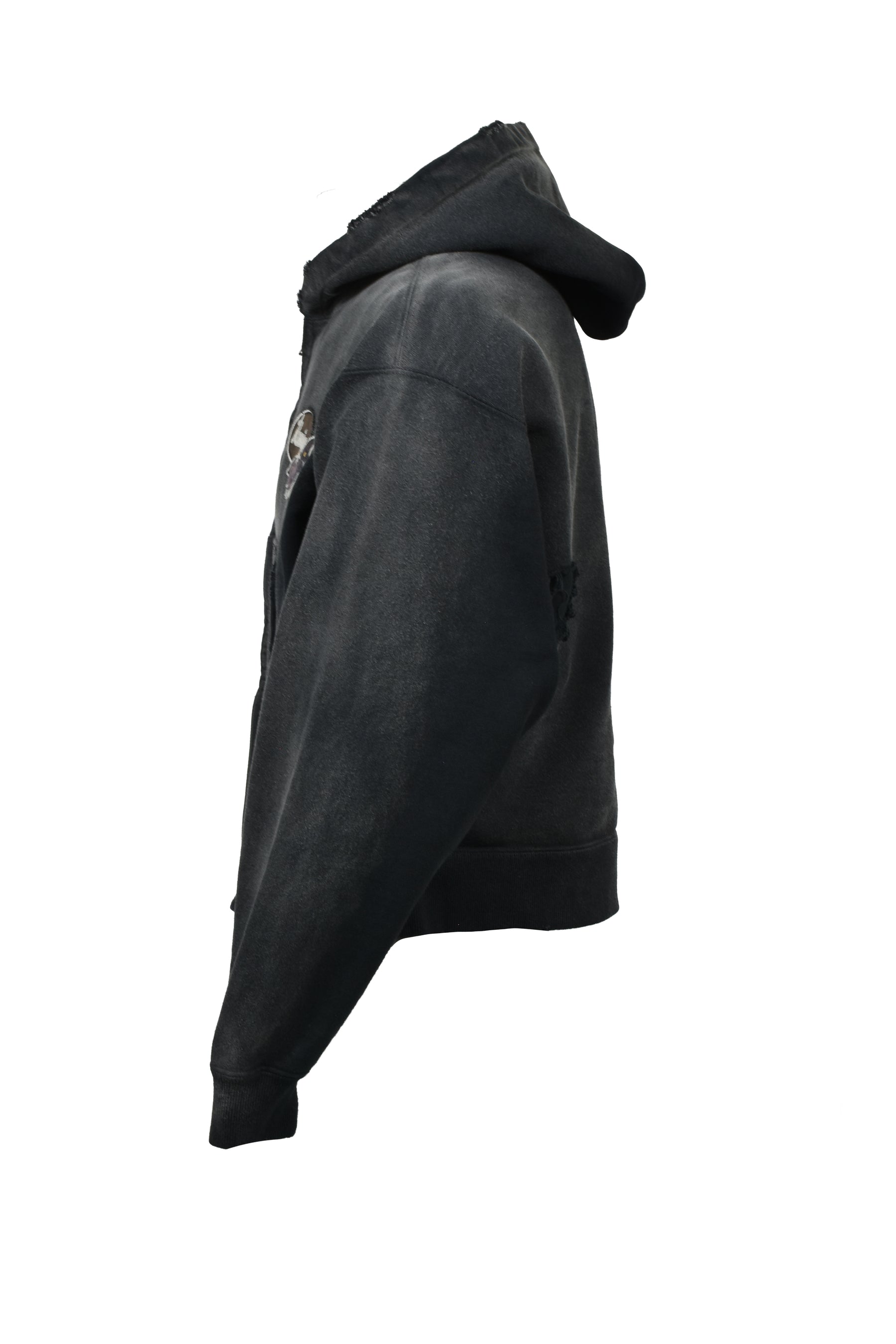 REPAIRED NAME PATCH ZIP SHORT HOODIE / BLK