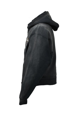 REPAIRED NAME PATCH ZIP SHORT HOODIE / BLK