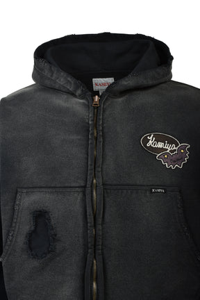 REPAIRED NAME PATCH ZIP SHORT HOODIE / BLK