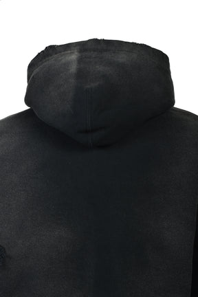REPAIRED NAME PATCH ZIP SHORT HOODIE / BLK