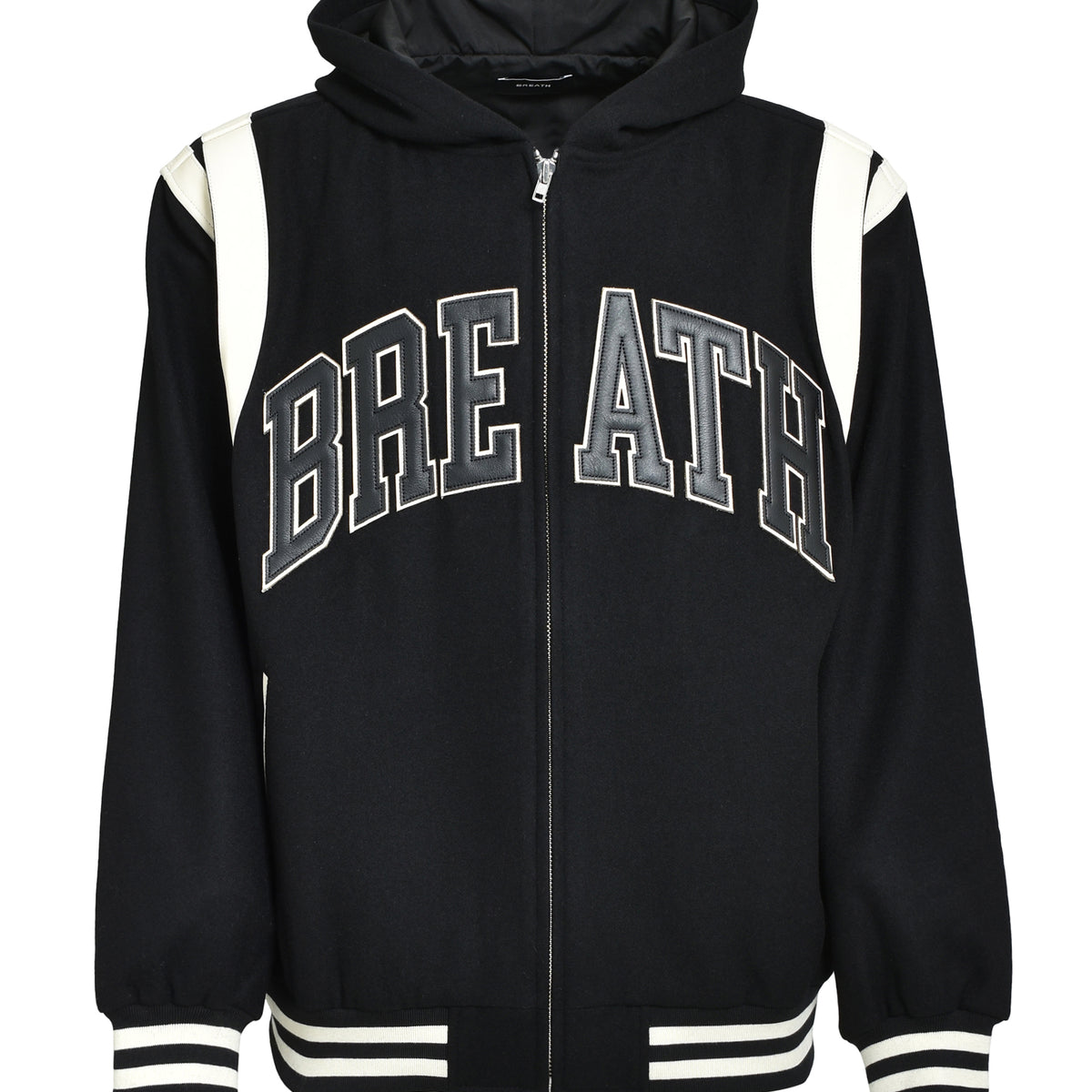 BREATH ブレス FW25 ARCH LOGO HOODED VERSITY JACKET / BLK WHT