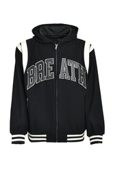 ARCH LOGO HOODED VERSITY JACKET / BLK WHT 