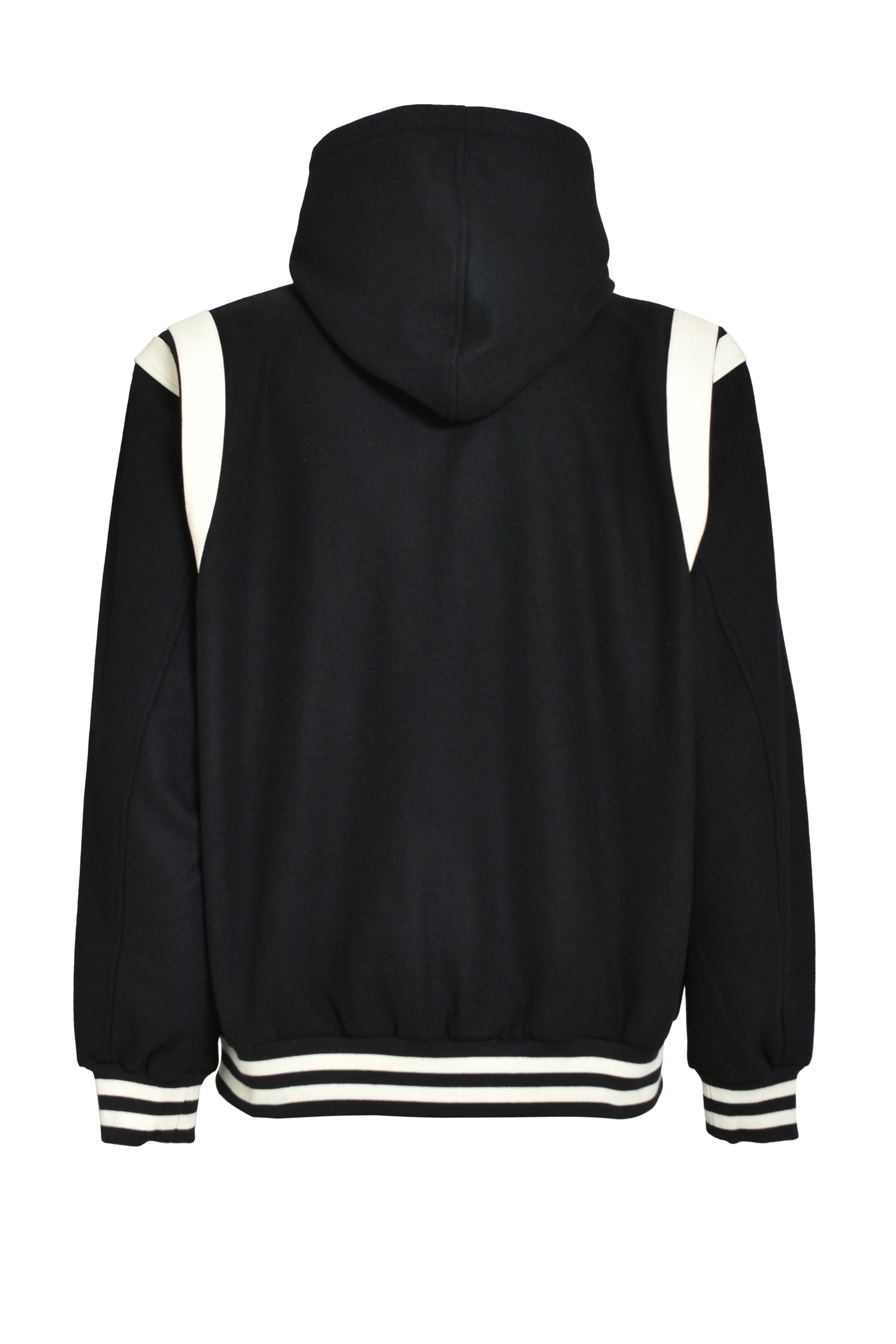 ARCH LOGO HOODED VERSITY JACKET / BLK WHT 