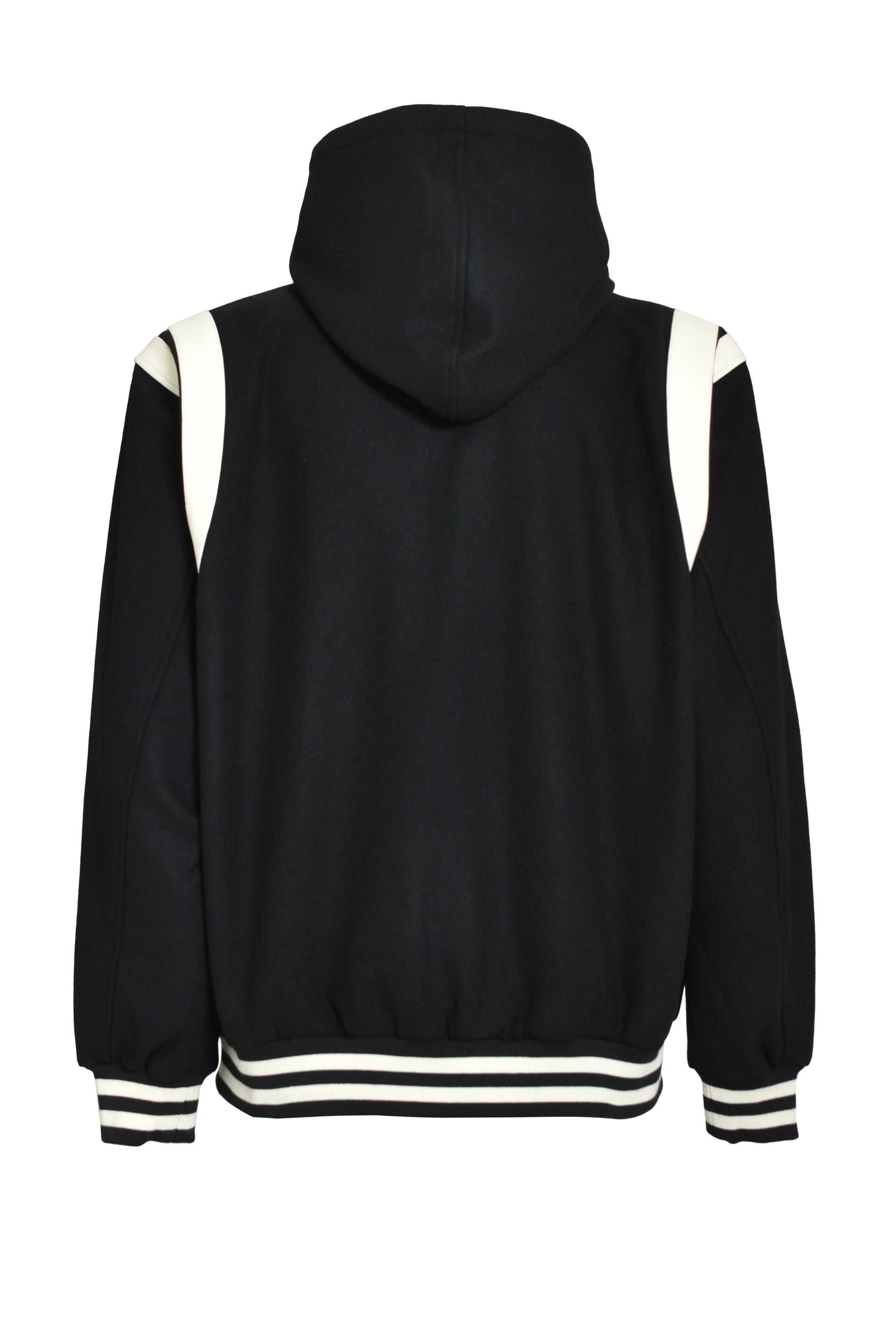 ARCH LOGO HOODED VERSITY JACKET / BLK WHT