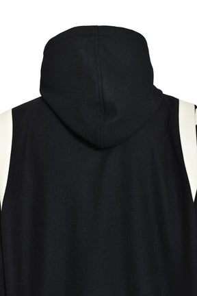 ARCH LOGO HOODED VERSITY JACKET / BLK WHT 