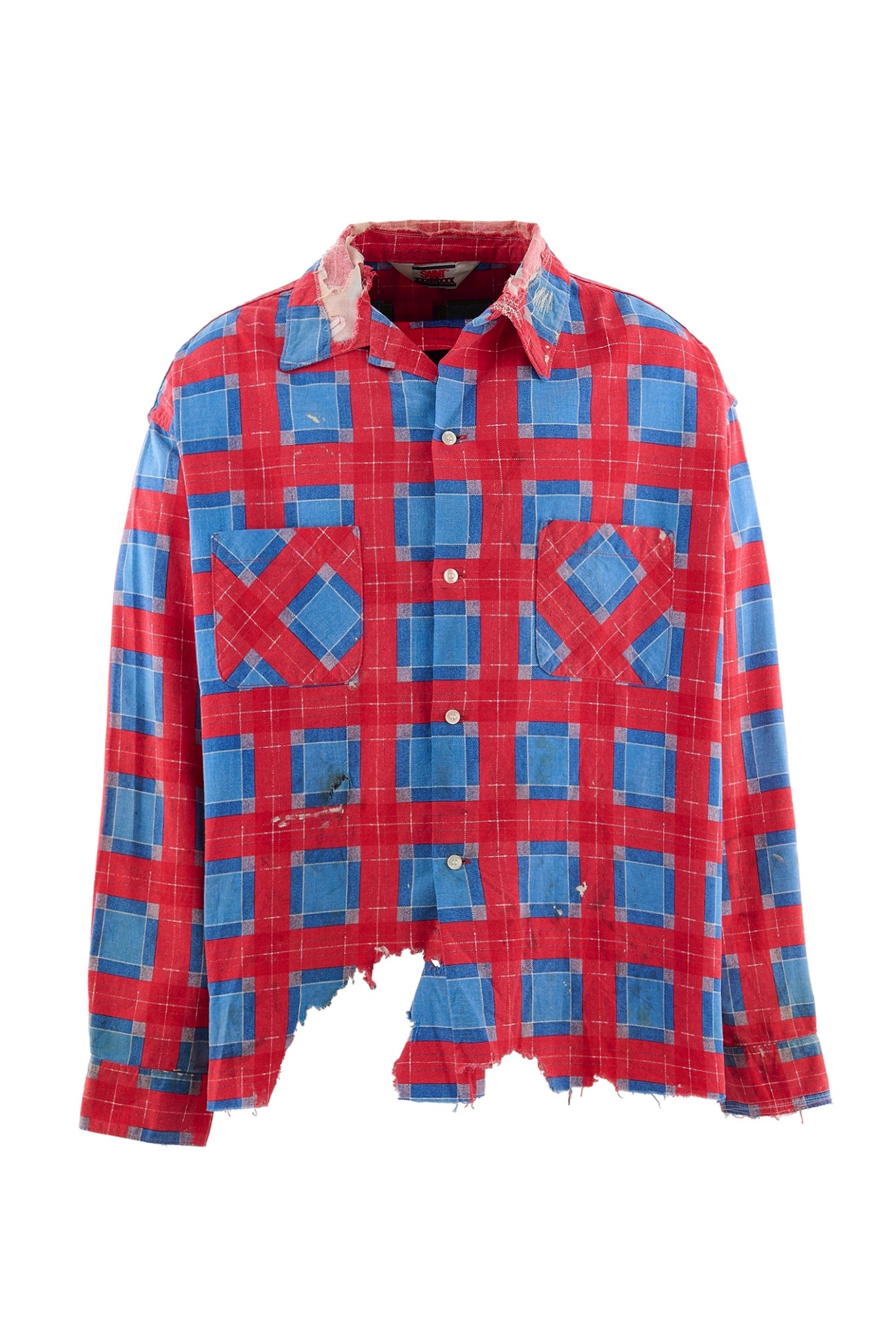 PRINT CHECK SHIRT / BLU/RED