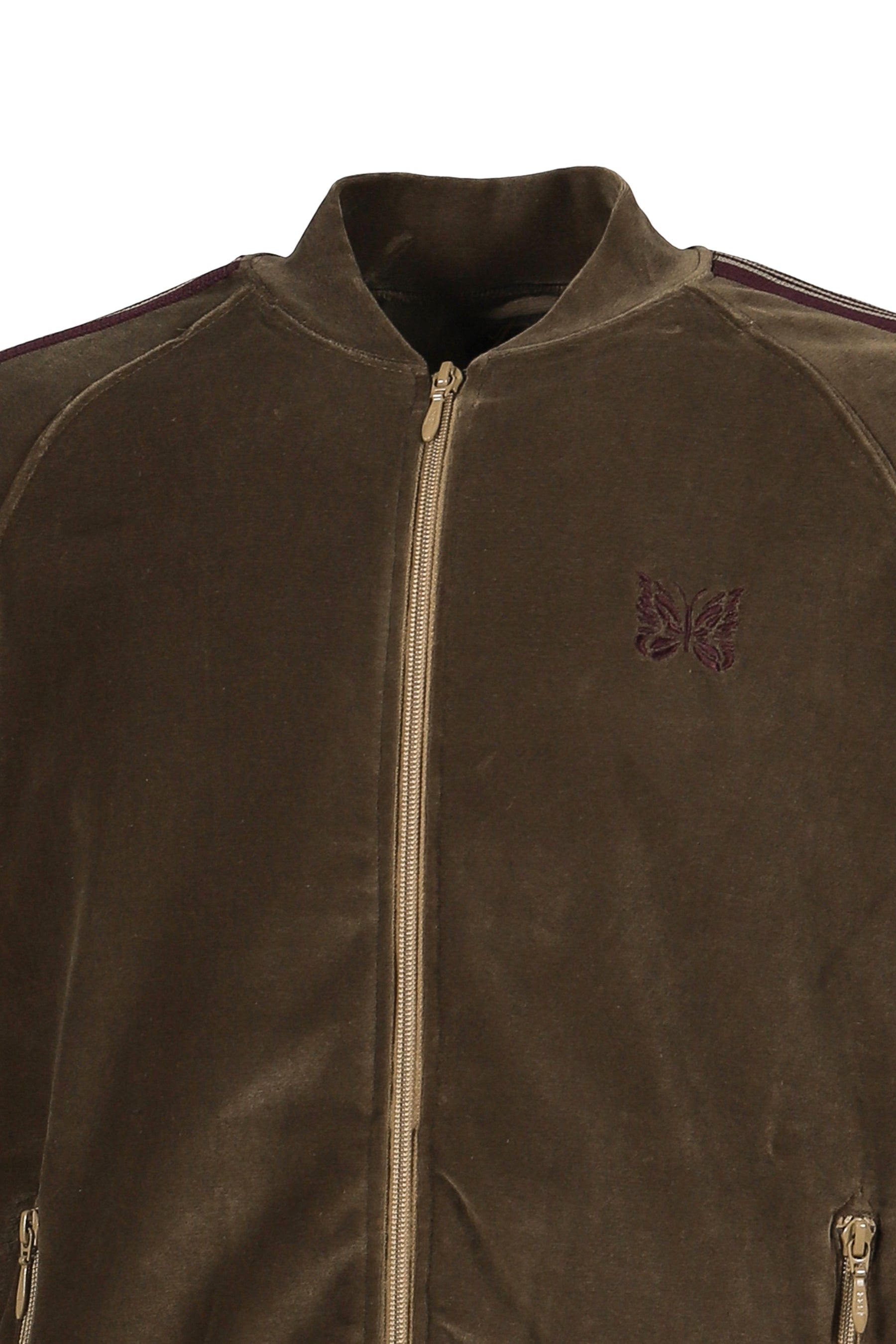 RIB COLLAR TRACK JACKET - C/PE VELOUR / TAUPE