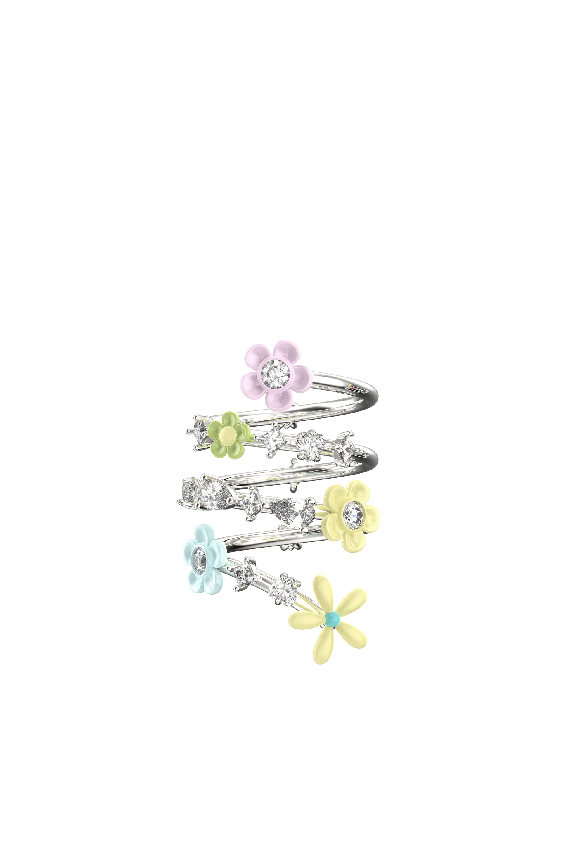 FLOWER GEMSTONE SPIRAL RING / SIL