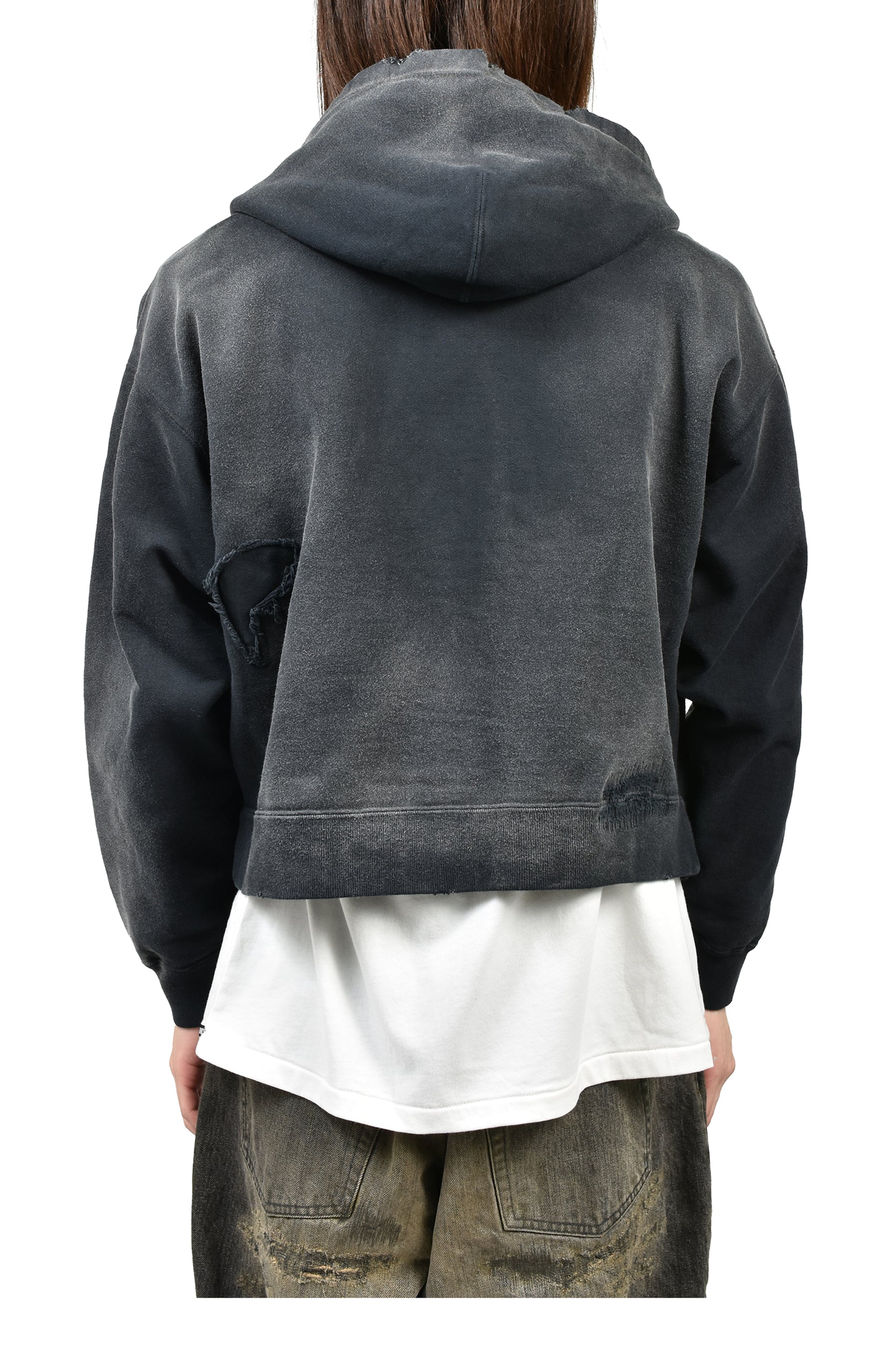 REPAIRED NAME PATCH ZIP SHORT HOODIE / BLK