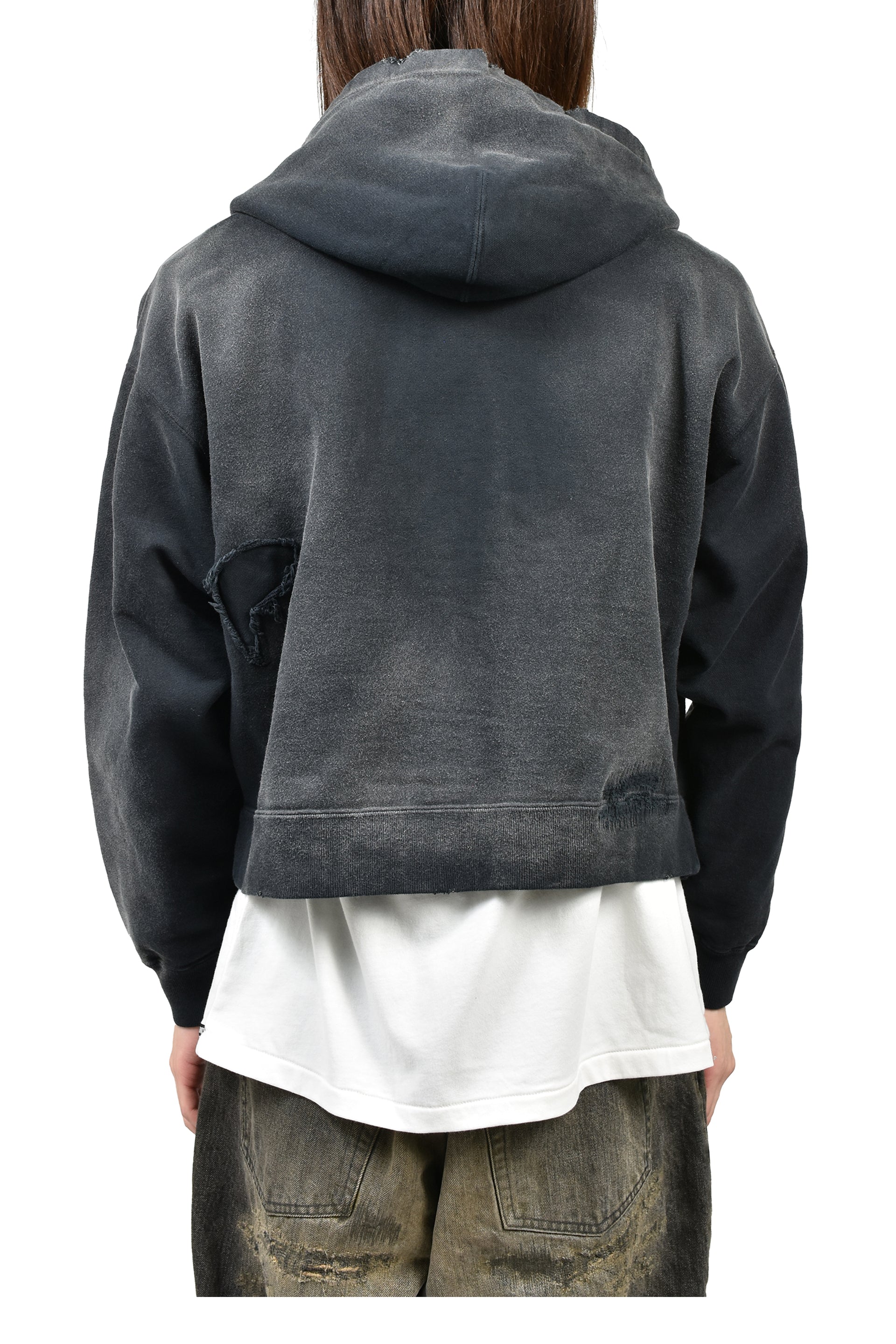 REPAIRED NAME PATCH ZIP SHORT HOODIE / BLK