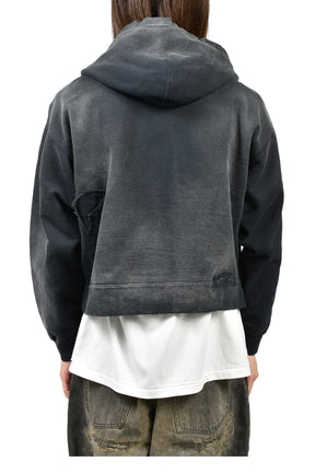 REPAIRED NAME PATCH ZIP SHORT HOODIE / BLK
