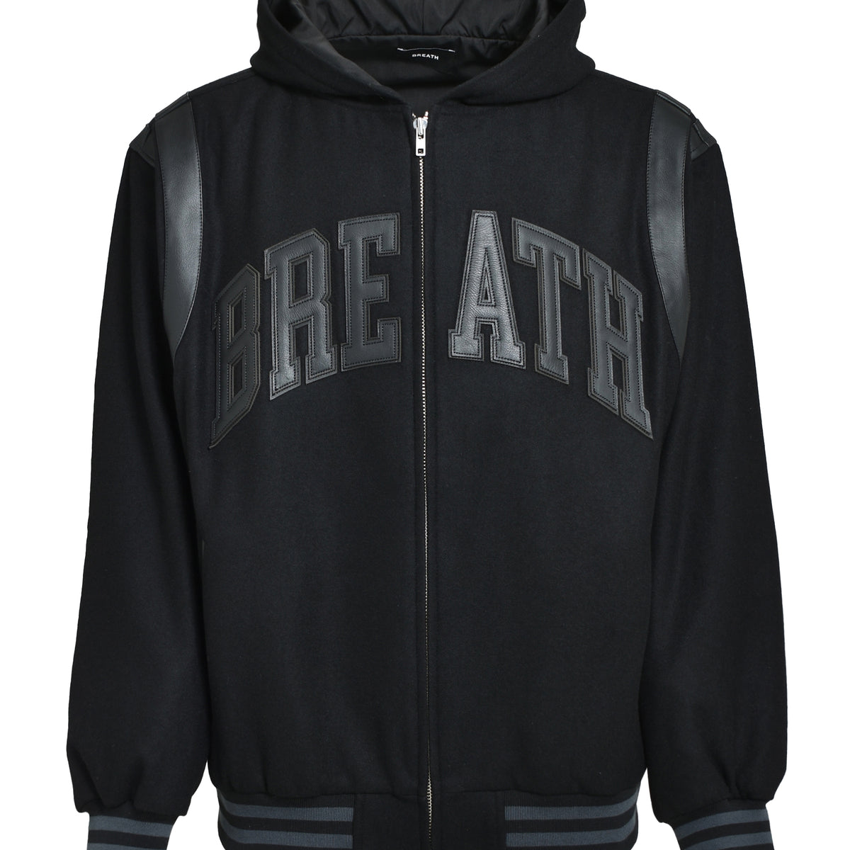 BREATH ブレス FW25 ARCH LOGO HOODED VERSITY JACKET / BLK BLK