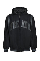 ARCH LOGO HOODED VERSITY JACKET / BLK BLK 