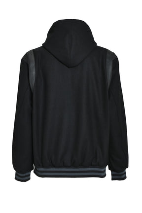 ARCH LOGO HOODED VERSITY JACKET / BLK BLK 