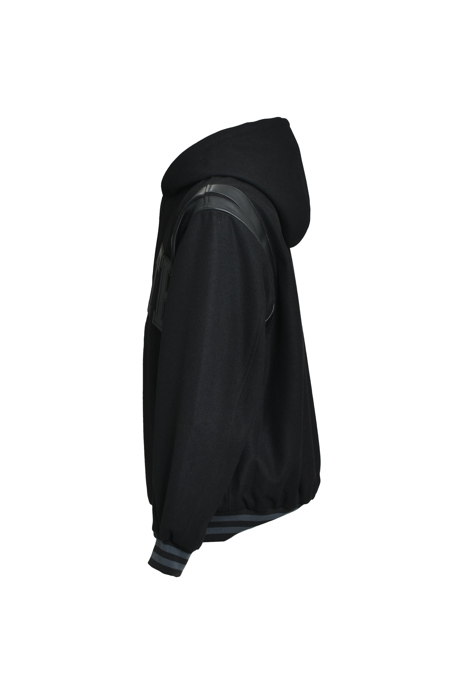 ARCH LOGO HOODED VERSITY JACKET / BLK BLK 