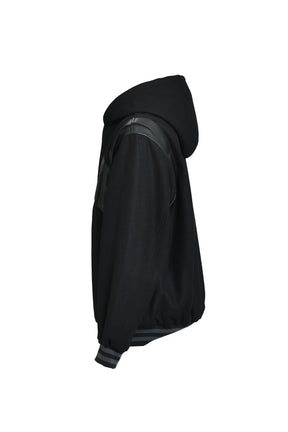 ARCH LOGO HOODED VERSITY JACKET / BLK BLK 