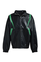 FAUX LEATHER LAMBO TRACK JACKET / BLK 