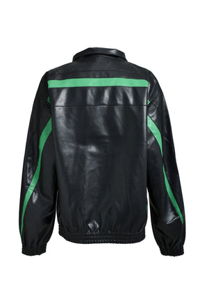 FAUX LEATHER LAMBO TRACK JACKET / BLK 