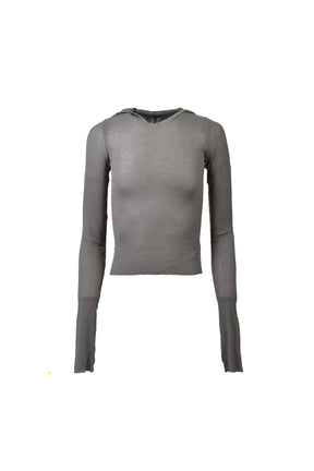 Rick Owens CROPPED HOODED RIB LS T / DUST
