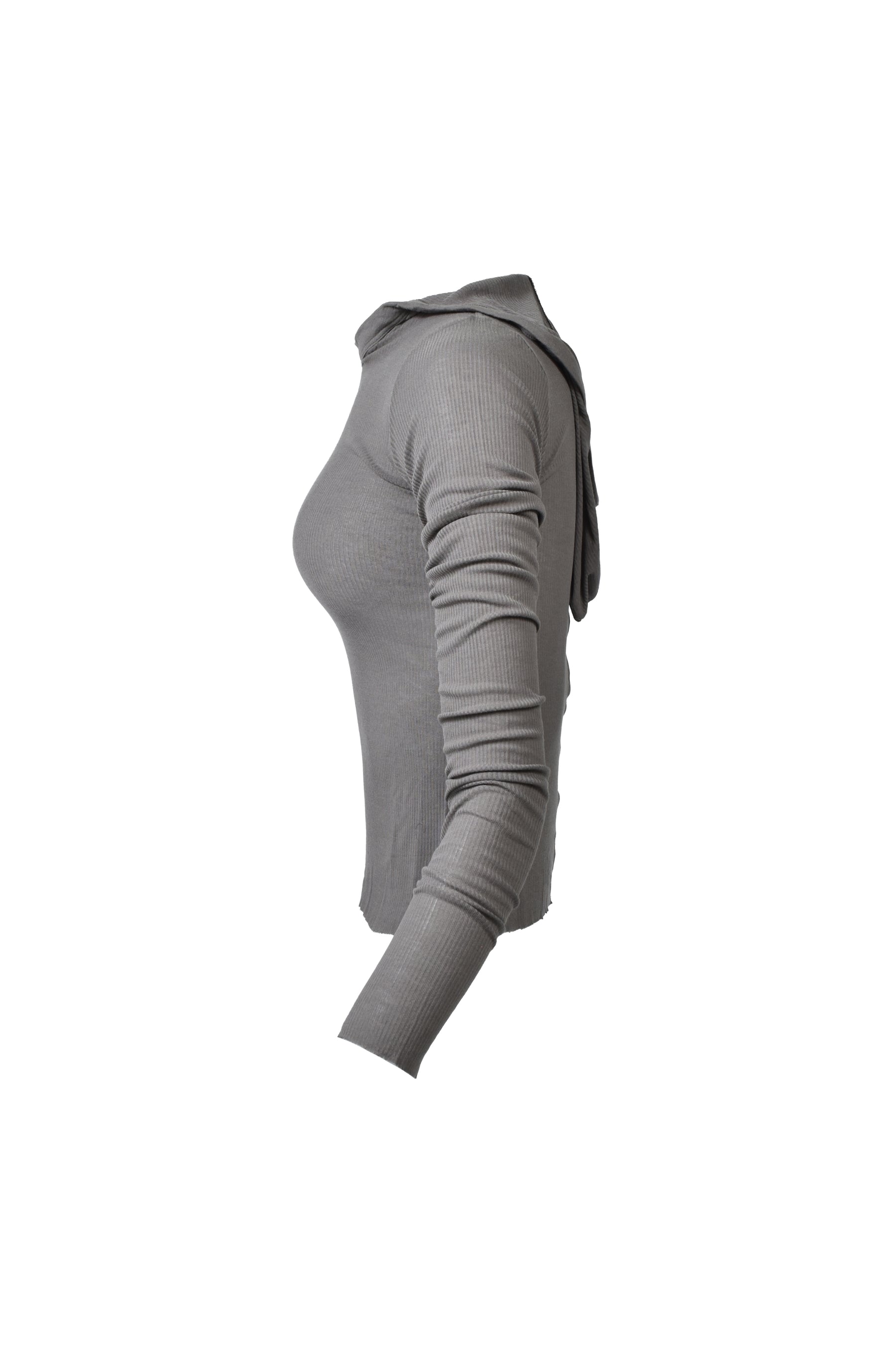 Rick Owens CROPPED HOODED RIB LS T / DUST