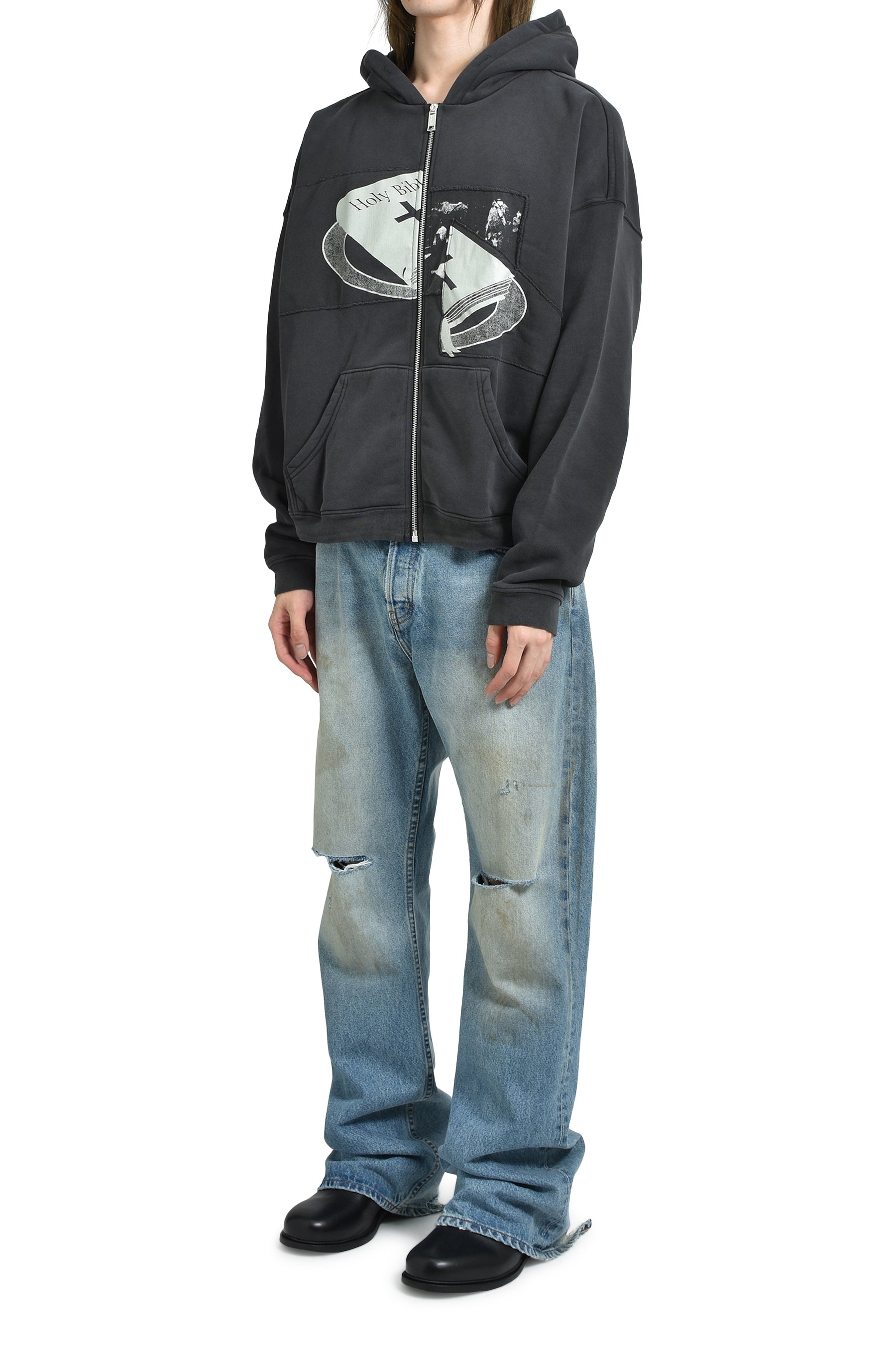 HOLY BIBLE "ASSEMBLAGE" BAGGY ZIP HOODIE / BLK 