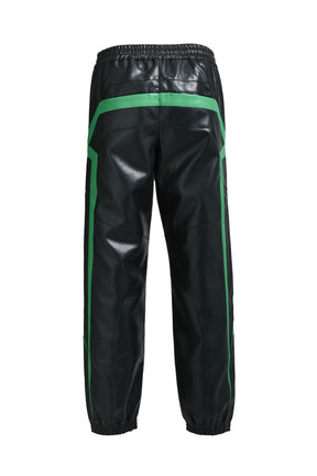 FAUX LEATHER LAMBO TRACK PANTS / BLK 