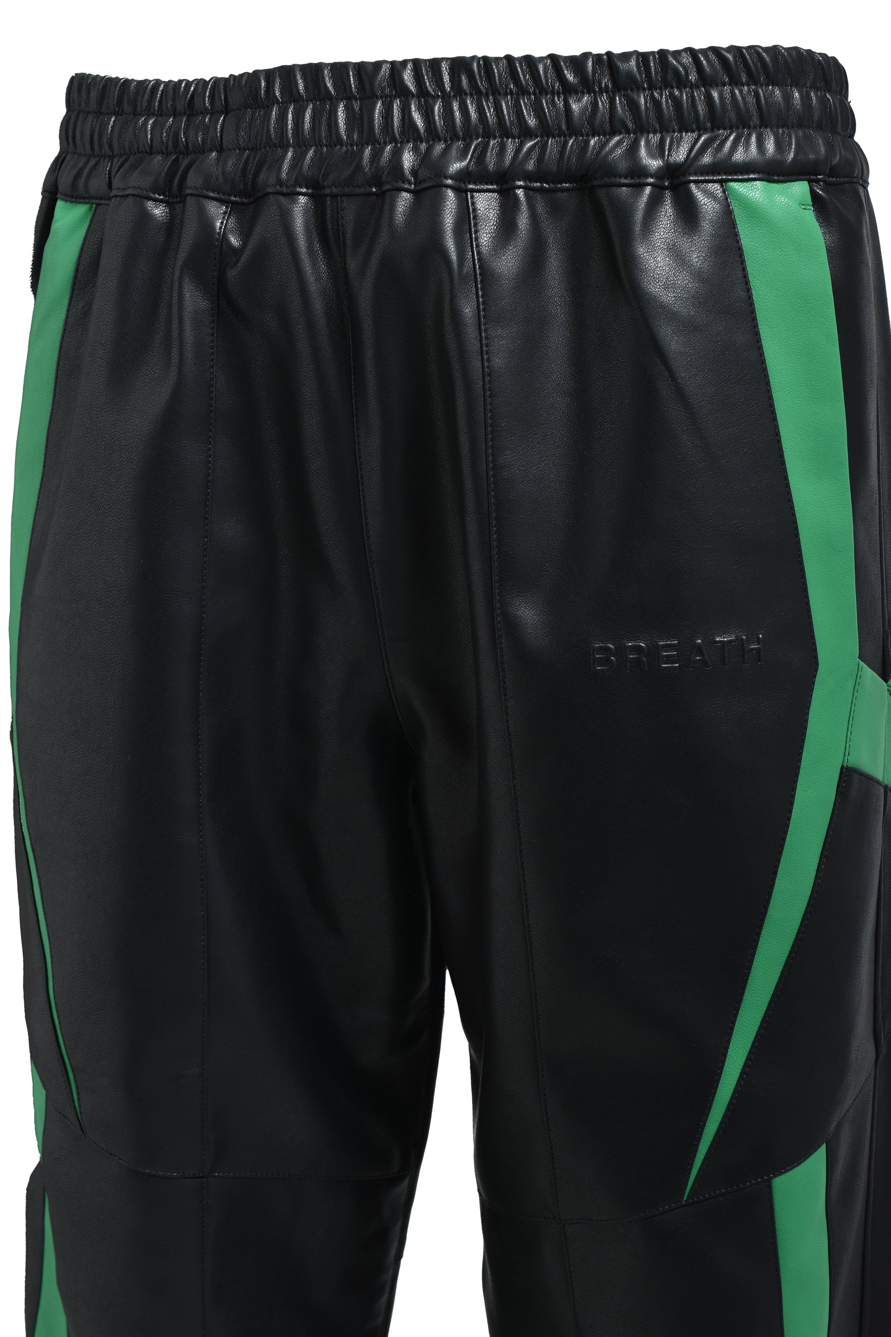 FAUX LEATHER LAMBO TRACK PANTS / BLK 