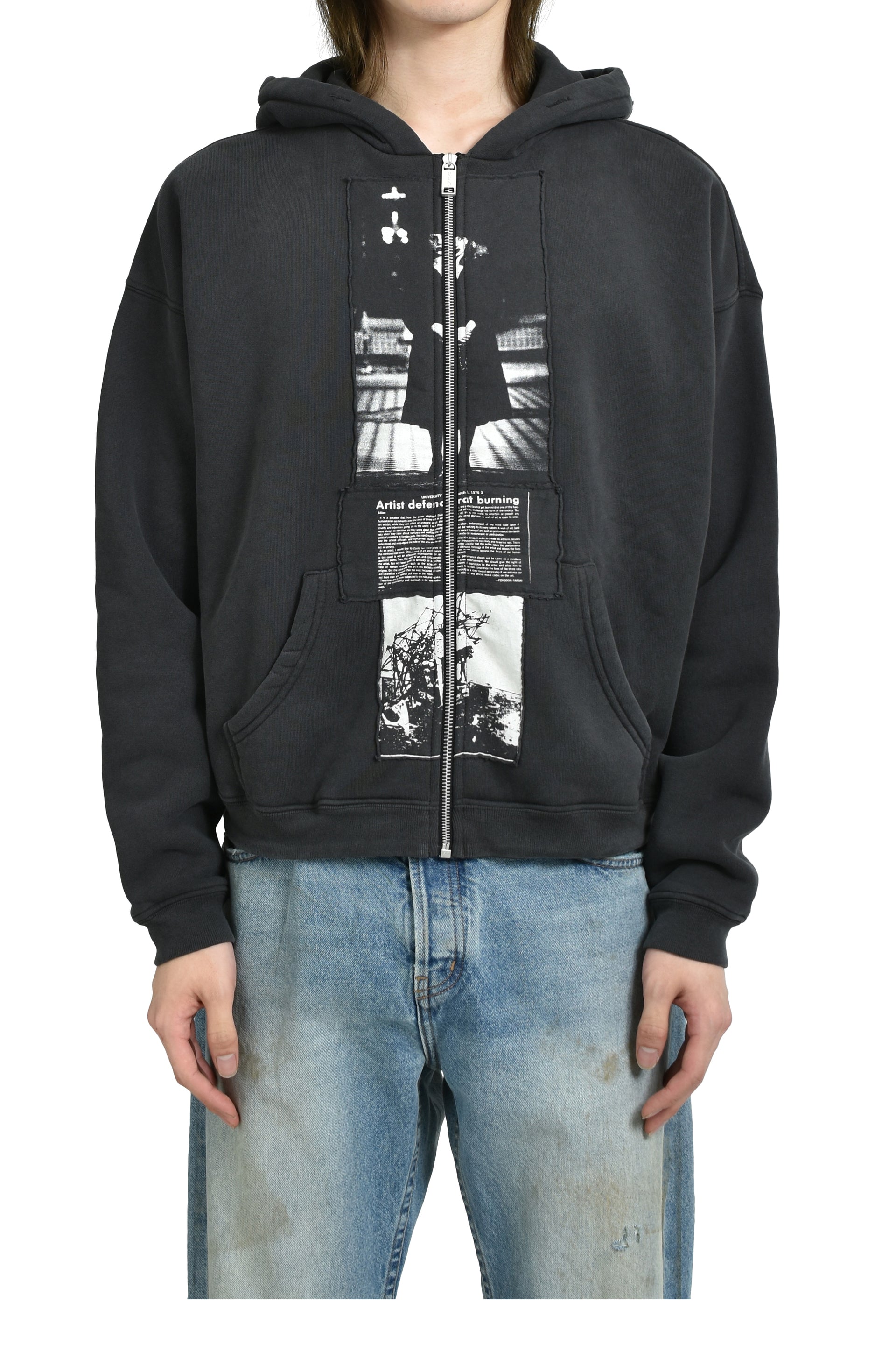 ARTIST DEFENDS BAGGY "ASSEMBLAGE" ZIP HOODIE / FADED BLK