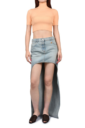 CIRCLE EDGED DENIM SKIRT / FADED BLUE DENIM