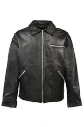 GRUNGE LEATHER ZIP COACH JACKET / BLK