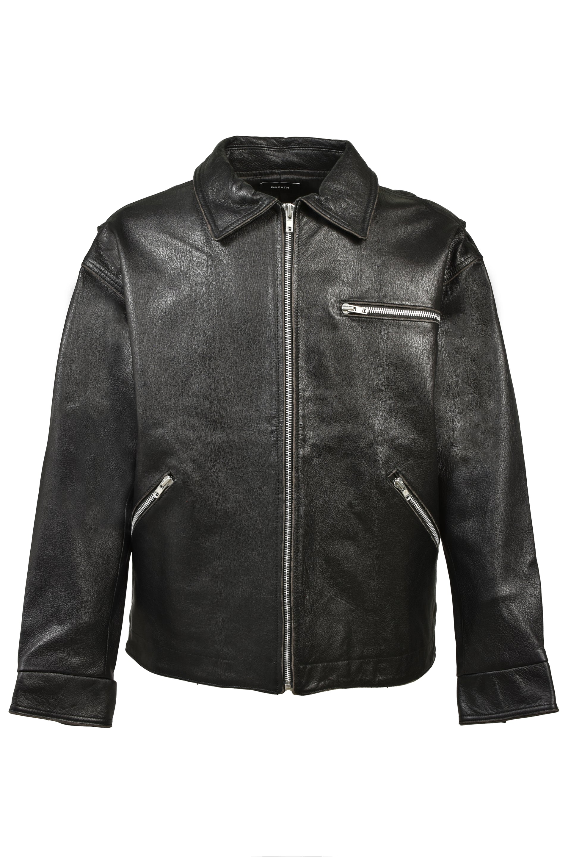 GRUNGE LEATHER ZIP COACH JACKET / BLK