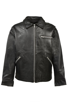 GRUNGE LEATHER ZIP COACH JACKET / BLK