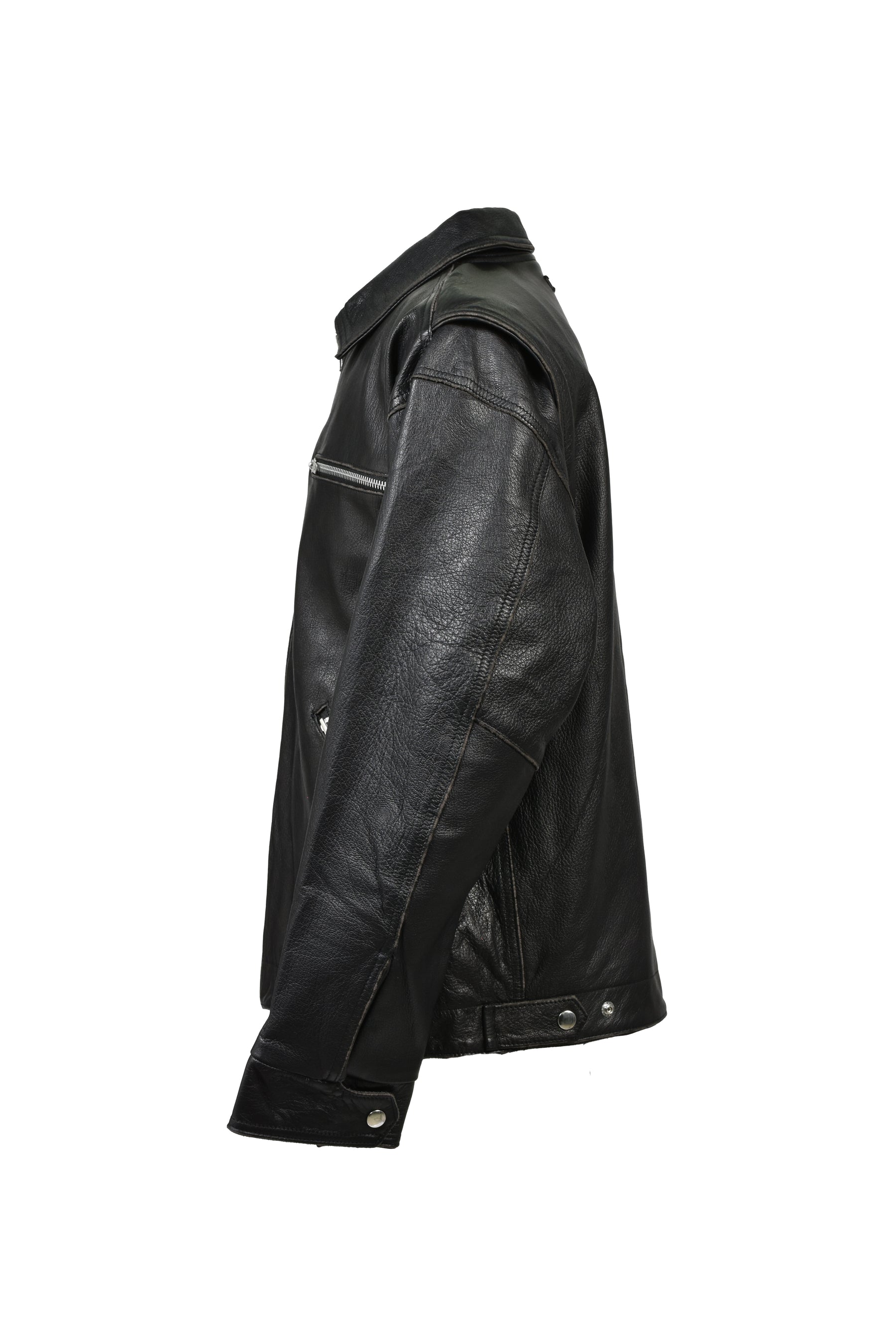 GRUNGE LEATHER ZIP COACH JACKET / BLK
