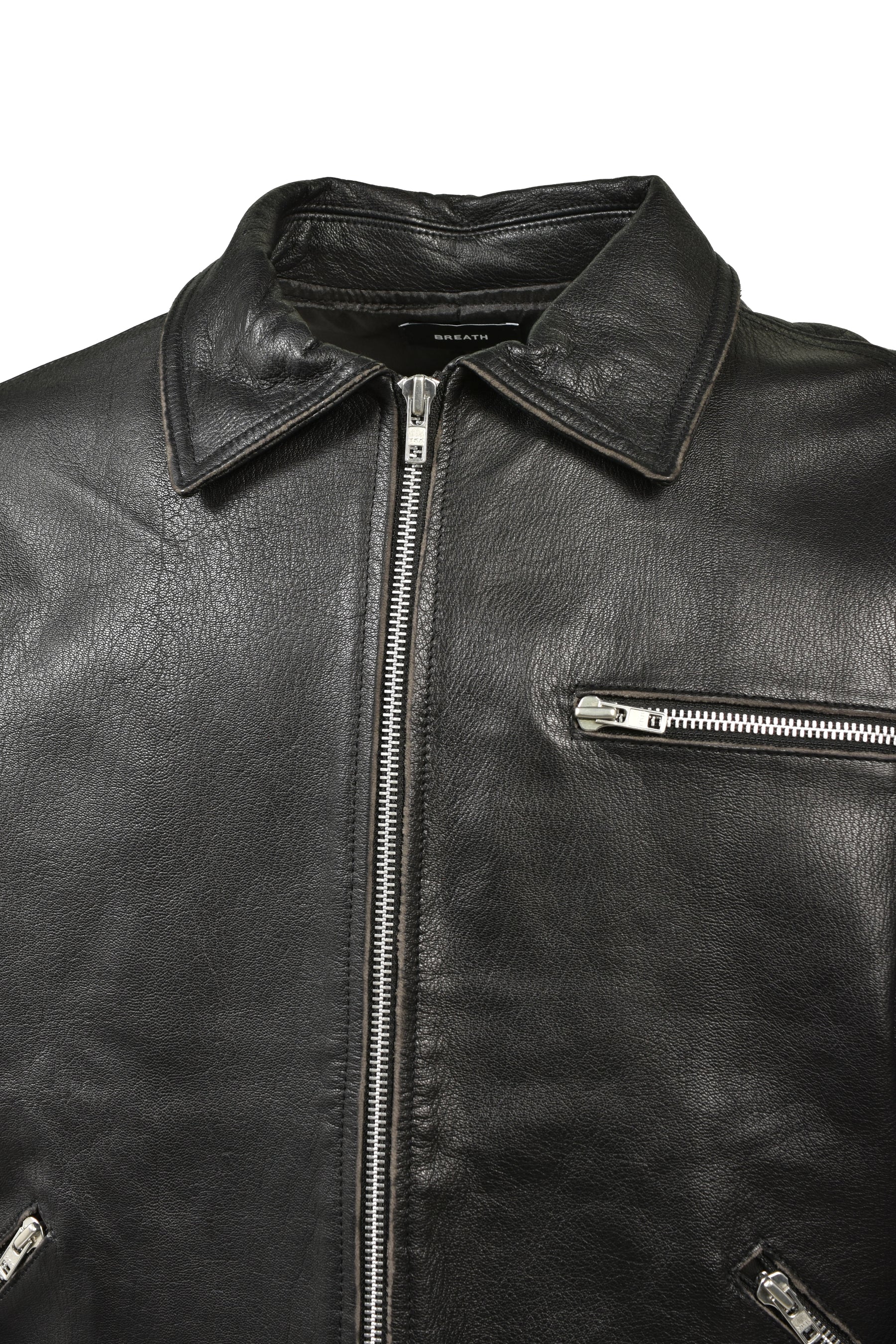 GRUNGE LEATHER ZIP COACH JACKET / BLK