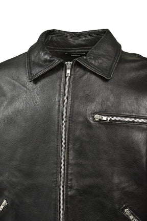 GRUNGE LEATHER ZIP COACH JACKET / BLK