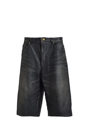 DISTRESSED LEATHER BERMUDA SHORTS / BLK