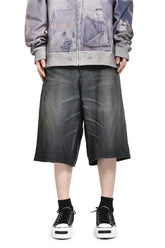 DISTRESSED LEATHER BERMUDA SHORTS / BLK