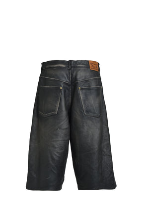 DISTRESSED LEATHER BERMUDA SHORTS / BLK