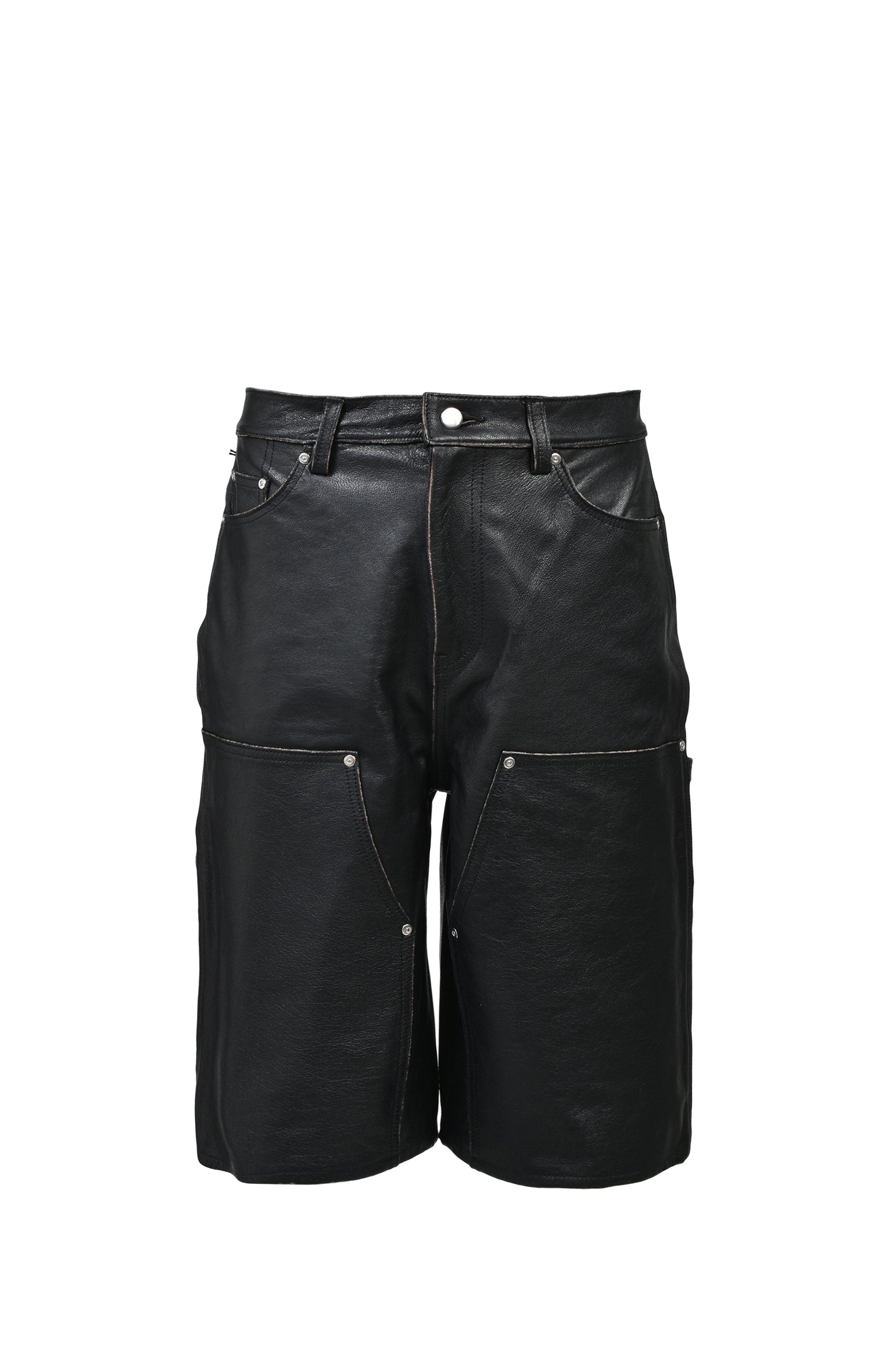 GRUNGE LEATHER DOUBLE KNEE SHORTS / BLK