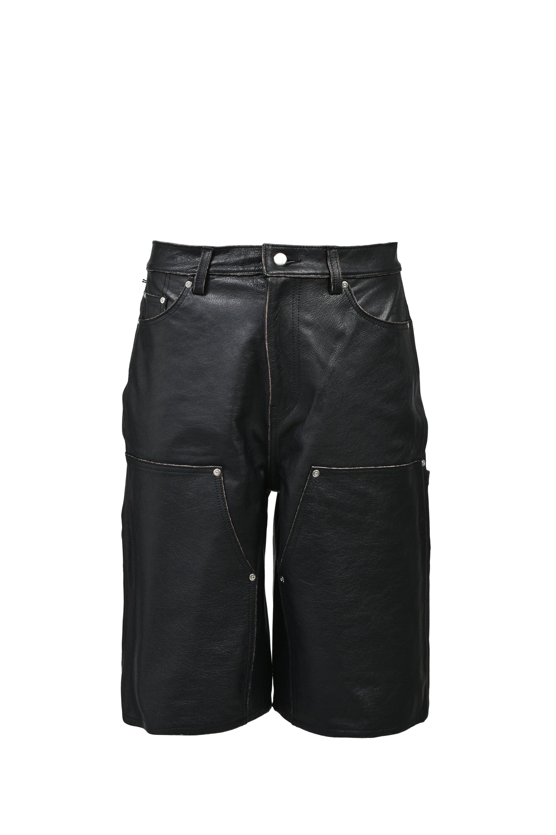 GRUNGE LEATHER DOUBLE KNEE SHORTS / BLK