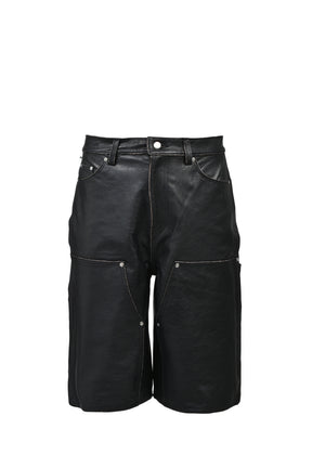 GRUNGE LEATHER DOUBLE KNEE SHORTS / BLK