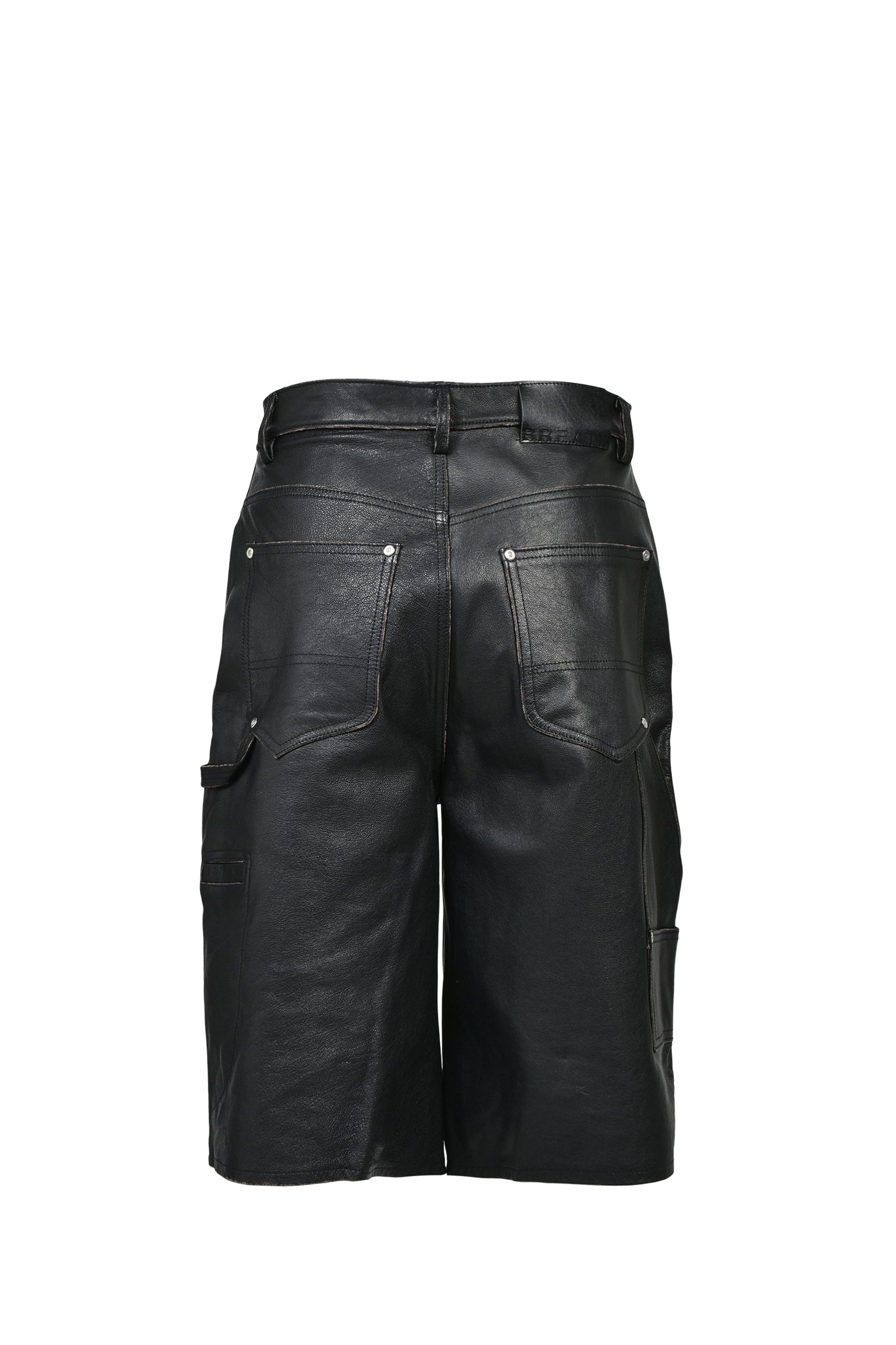 GRUNGE LEATHER DOUBLE KNEE SHORTS / BLK