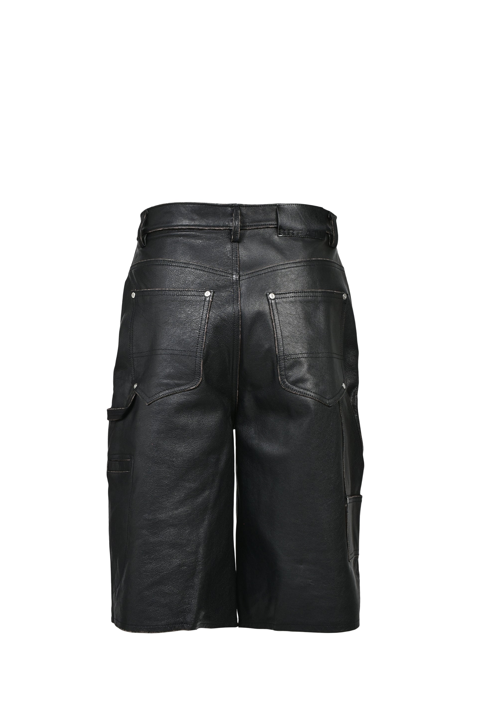 GRUNGE LEATHER DOUBLE KNEE SHORTS / BLK