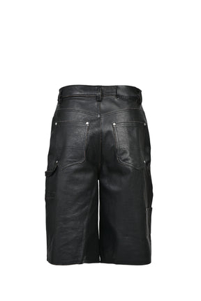 GRUNGE LEATHER DOUBLE KNEE SHORTS / BLK