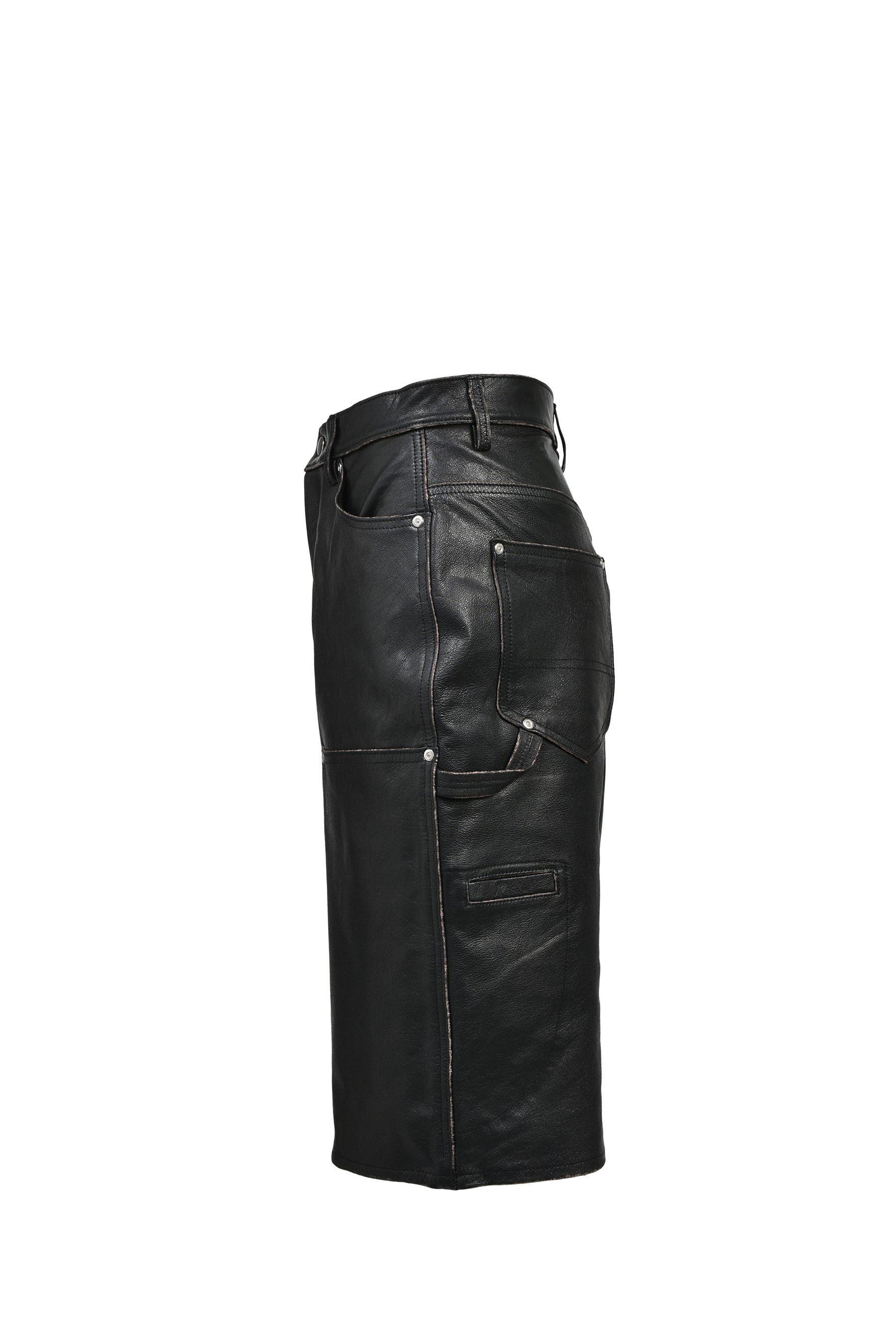 GRUNGE LEATHER DOUBLE KNEE SHORTS / BLK