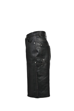 GRUNGE LEATHER DOUBLE KNEE SHORTS / BLK